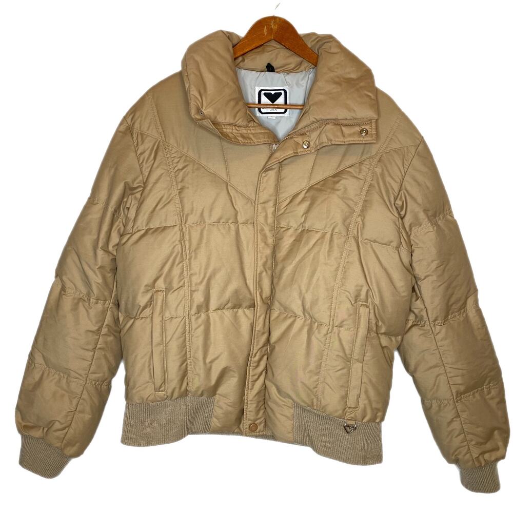 Obermeyer Vintage Men’s Durango Down Puffer Jacket Beige Tan Zip Front, sz Large